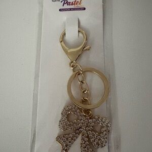Gold Bow Crystal Keychain Bag Charm NWT